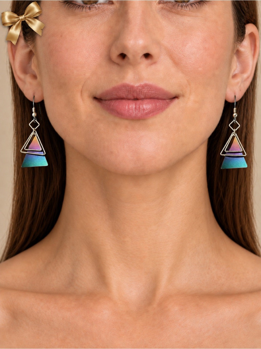 Geometric Iridescent Triangle Drop Costume Earrings